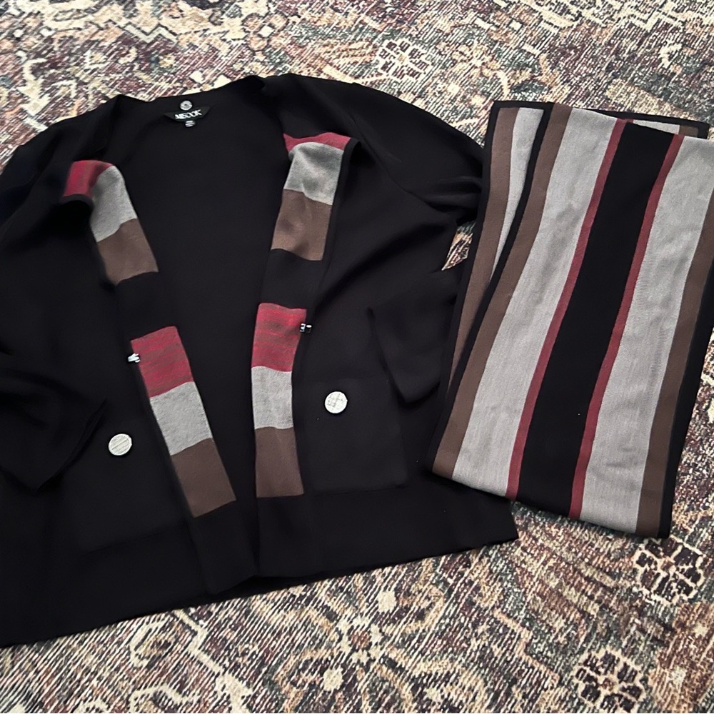 Misook MP cardigan with matching scarf